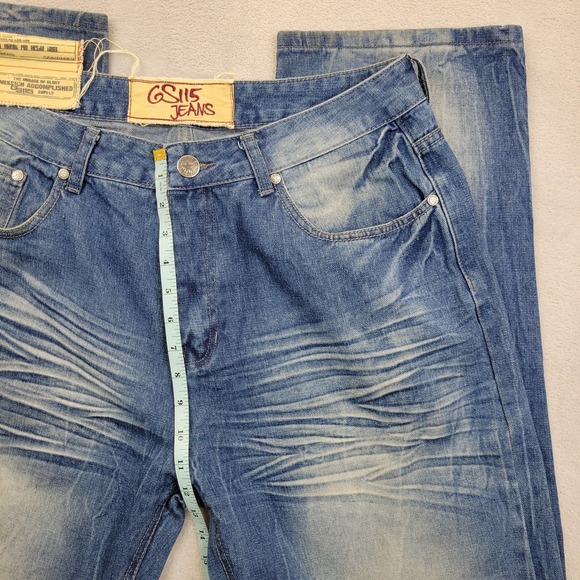 GS115 Jeans Mens 36 Distressed Straight Leg Denim Pants Baggy Faded Vintage - Picture 8 of 10